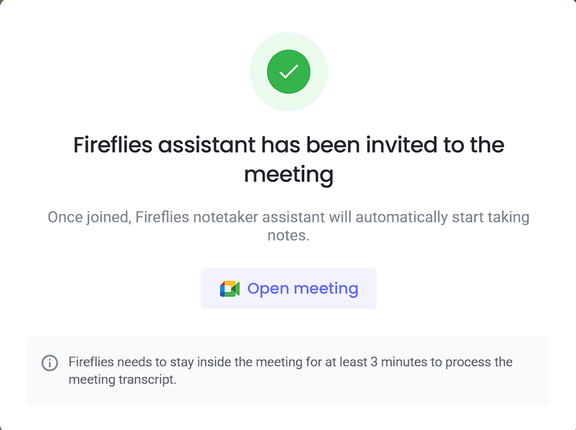 Confirmation - Fireflies assistant has been invited to the meeting