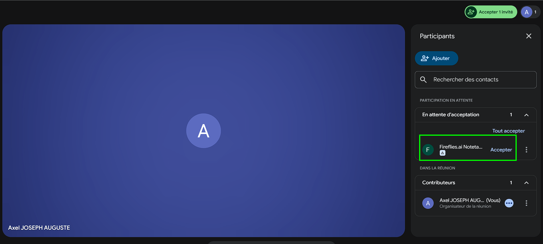 Google Meet - Accepter Fireflies.ai Notetaker en attente